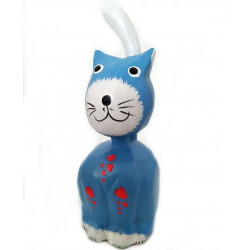 Kočka sedící Soška modrá / Dřevo 15 cm