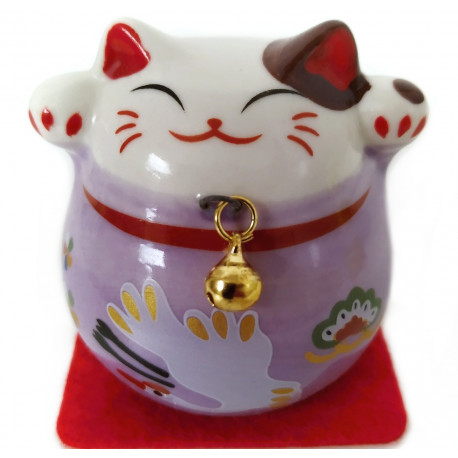 Kočka štěstí Maneki Neko rolnička / růžová keramika