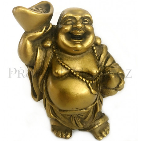 Buddha Bohatství s Ingotem Zlatý / Soška 9cm
